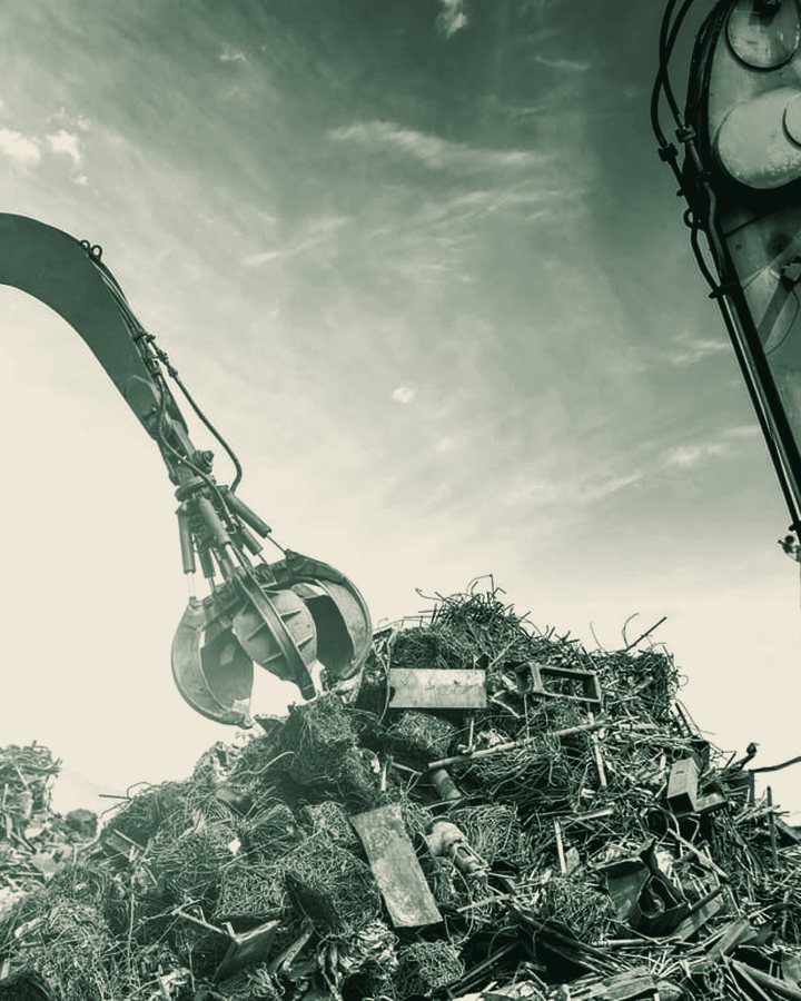 Scrap metal lifted by a grapple